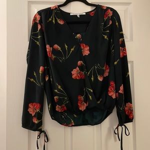 Collective Concepts floral blouse with ties on sleeves and scrunched bottom